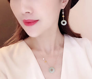 Lucky Jade and Pearl Pendant and Earrings Set