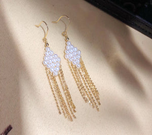 Diamond-Shaped Handmade Pearl Earrings