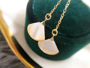 Mother-Of-Pearl Fan and 5-Pearl Long Statement Earrings