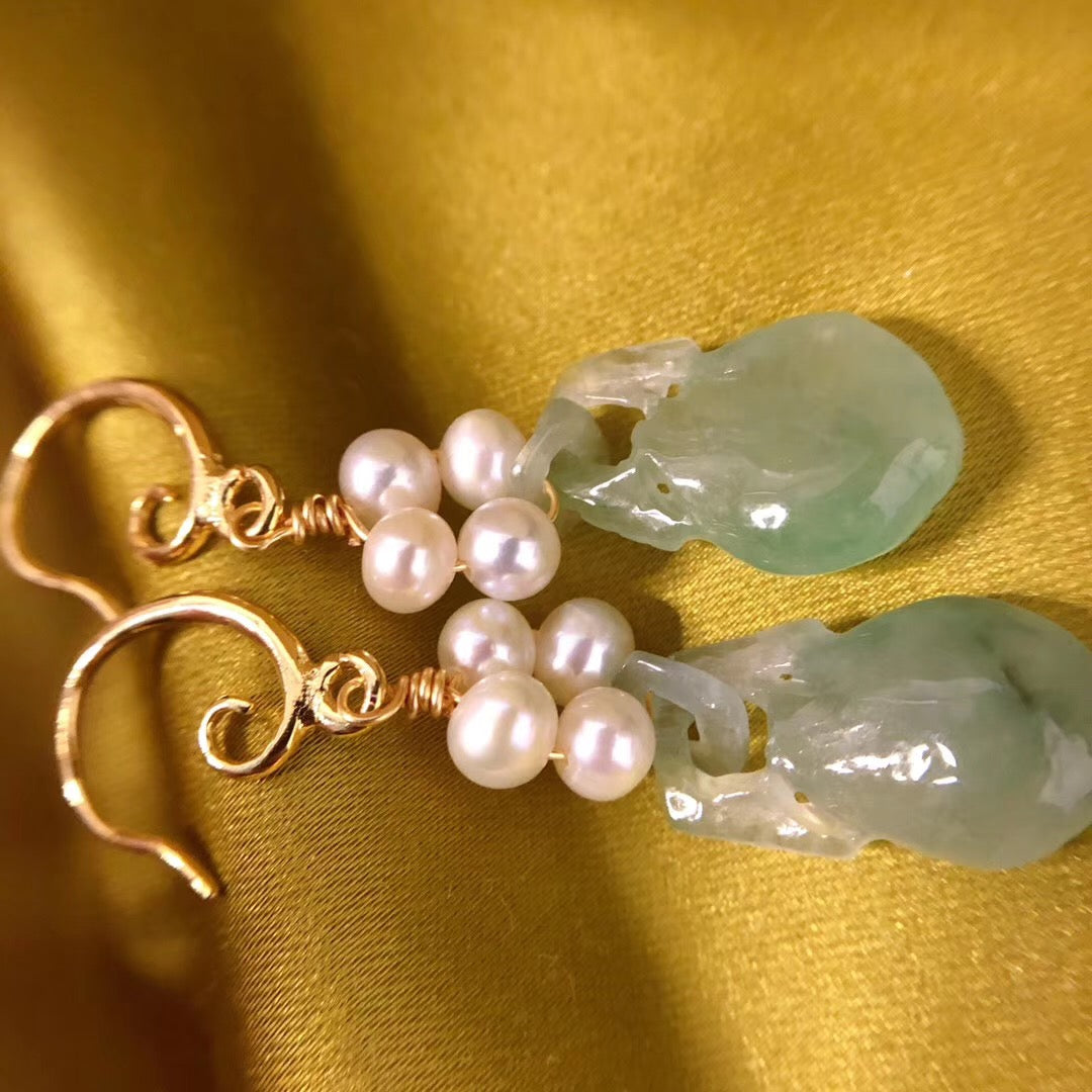 Jade and 4-Pearl French Hook Earrings