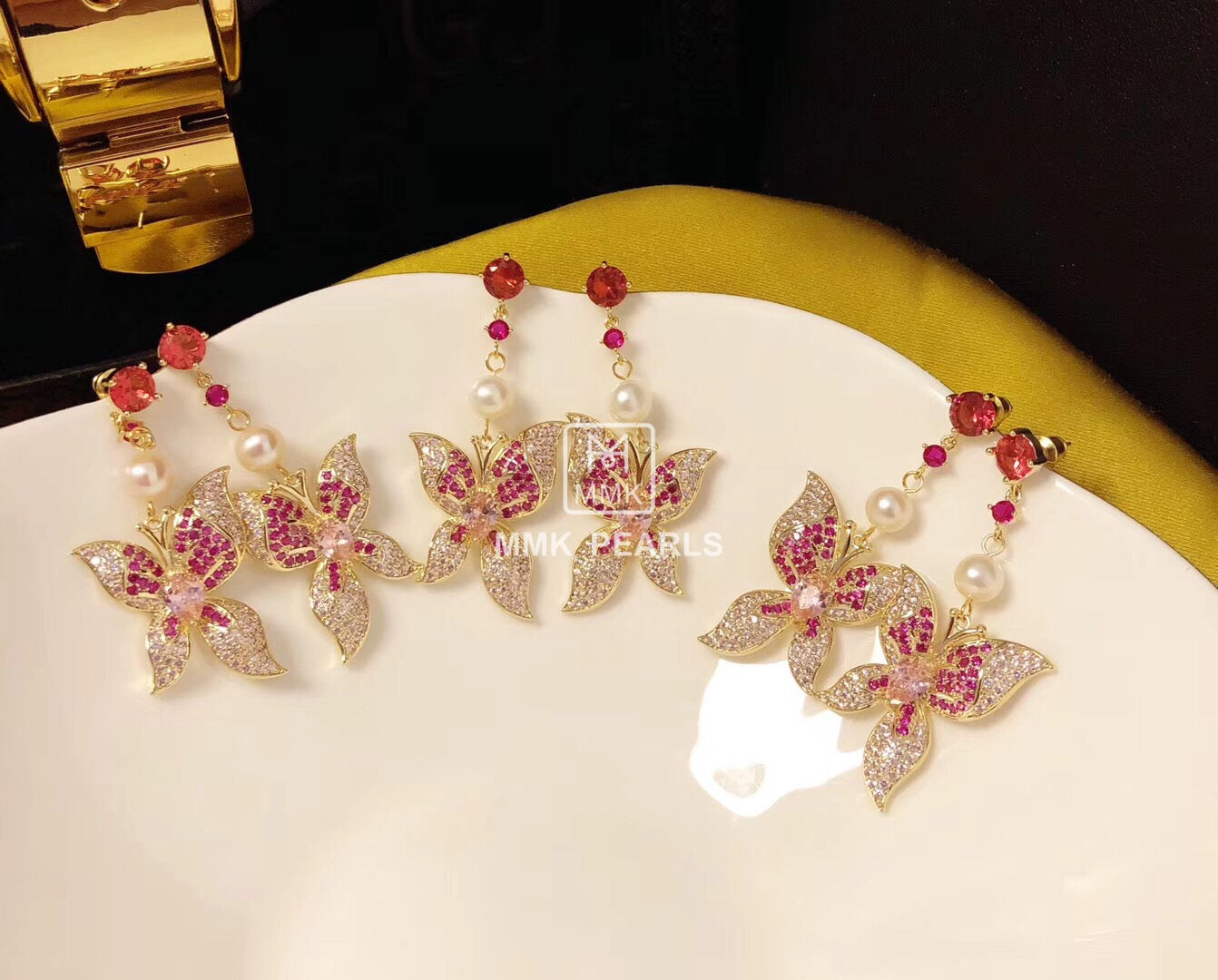 Lab-Created Red Ruby Butterfly Earrings