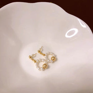 Front Hoop Pearl Post Earrings