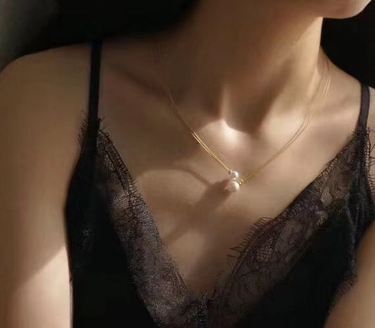 Luna Simplest Series Pearl Necklace & Earrings | 14K Gold Filled