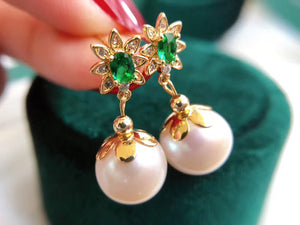Lab-Created Emerald Gemstone Studs Drop Earrings
