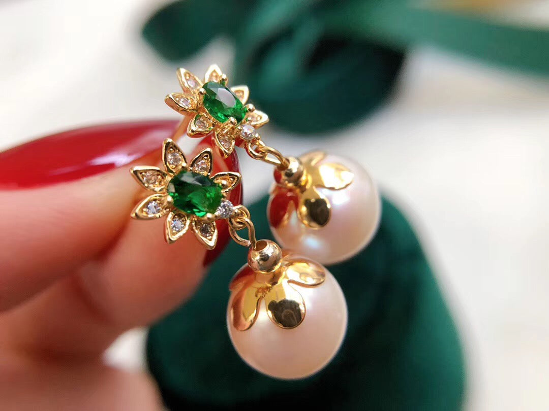 Lab-Created Emerald Gemstone Studs Drop Earrings