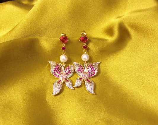 Lab-Created Red Ruby Butterfly Earrings