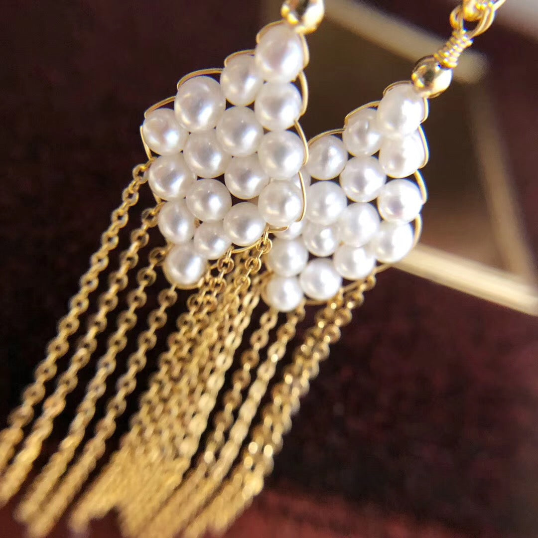 Diamond-Shaped Handmade Pearl Earrings