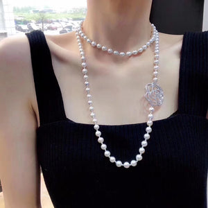 Hawthorn Flower Long Pearl Necklace