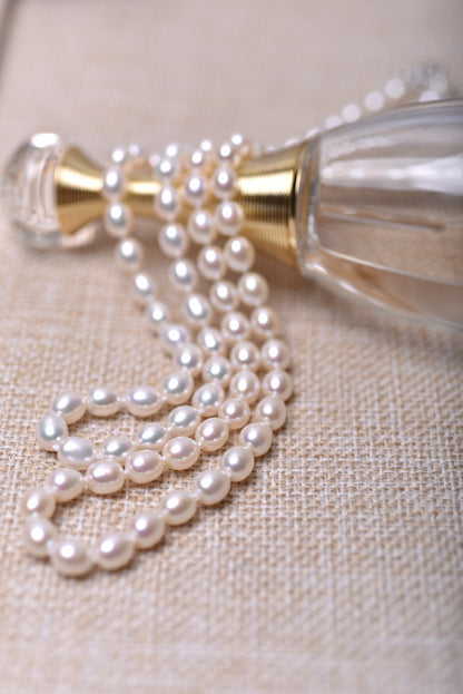 Pure Oval Luster Necklace | 7‑8mm Pearls | 14K Yellow/White Gold Clasp