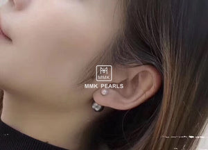 18K Gold Tahitian and Japanese Akoya Pearl Front-Back Double Sided Studs Earrings