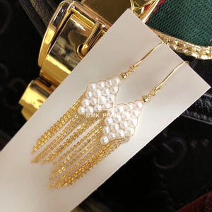 Diamond-Shaped Handmade Pearl Earrings