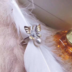 Natural White Pearl Handmade Butterfly Silver Ring by MMK