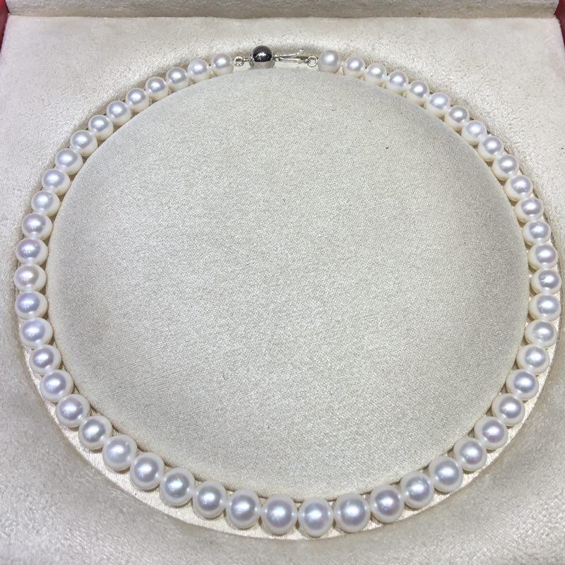 AAAAA Natural White Pearl (9-10mm) Collar 18" Necklace by MMK