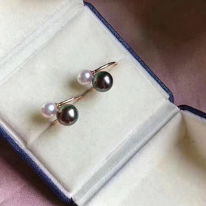 Tahitian and Akoya Pearls Handmade Ring in 18K Gold By MMK